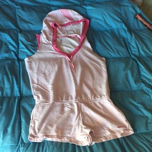 Baby pink Adidas jumpsuit with hood XL